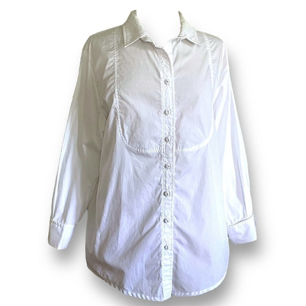 Ann Everett Womens Tunic Blouse Sz L White Cotton Lagenlook Minimalist Coastal - Picture 5 of 8